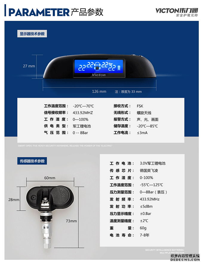 內置式無線胎壓監(jiān)測器參數